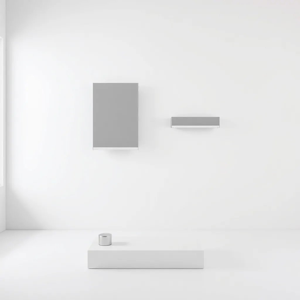 Composición minimalista con un cassette motorizado y paneles flotantes, ideal para comparar las empresas de motorización de persianas más efectivas en Barcelona.