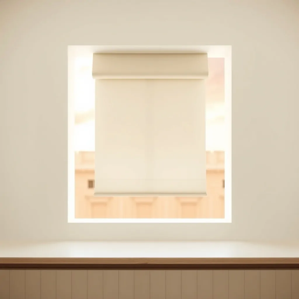 Persiana geométrica motorizada en un interior sereno de Barcelona, con luz suave y cálida. Cuales son las opciones mas populares para motorizacion de persianas en Barcelona.